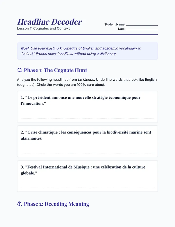 Headline Decoder Worksheet