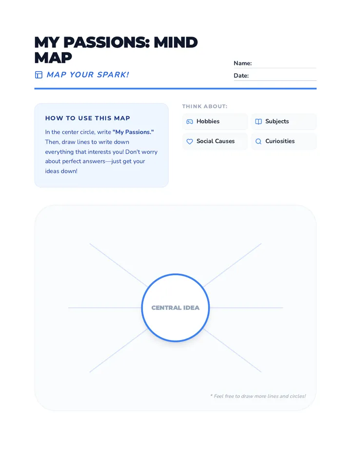 My Passions Mind Map Worksheet