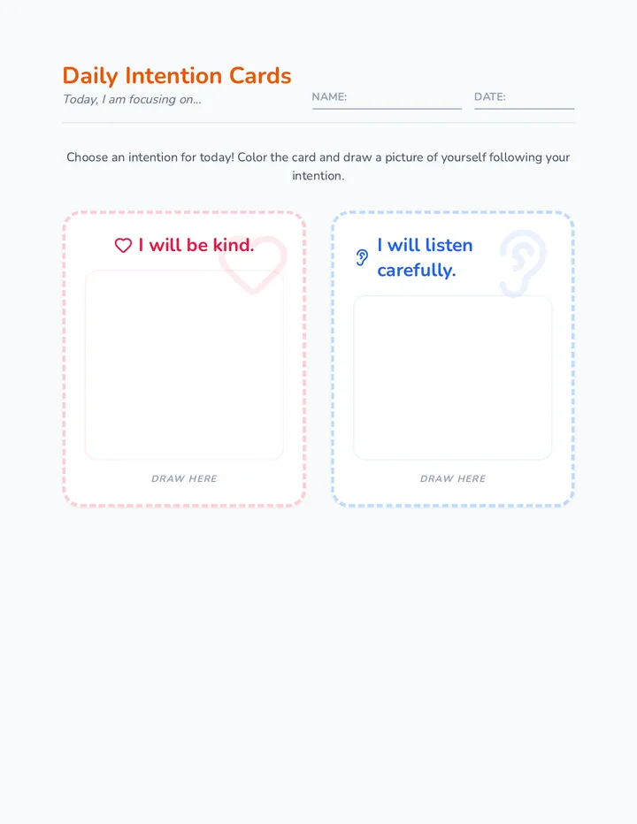 Intention Cards Printable Worksheet
