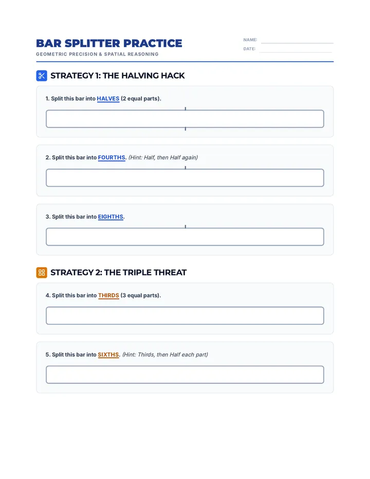 Bar Splitter Practice Worksheet