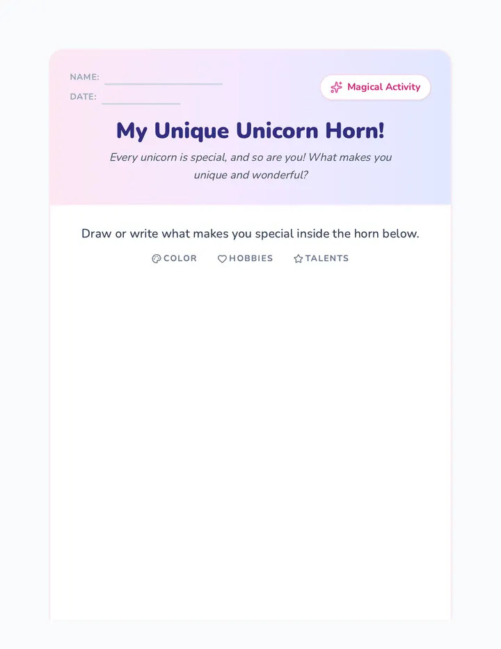 My Unicorn Horn Activity Worksheet