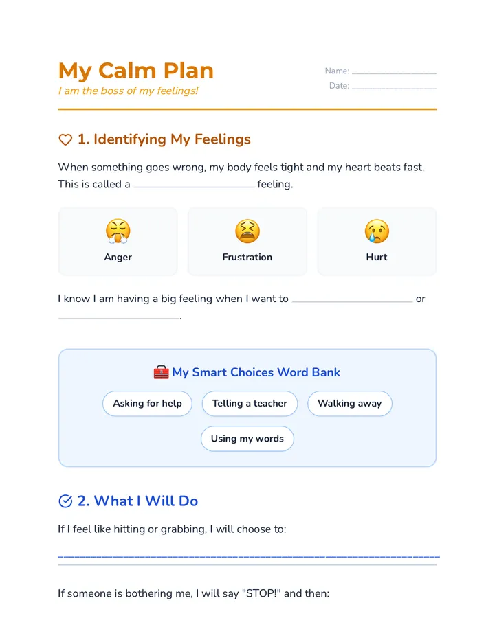 Calm Plan Worksheet