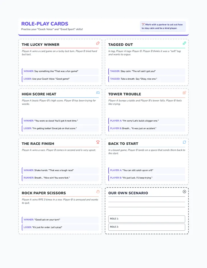 Sportsmanship Role Play Cards