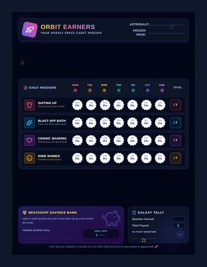 Orbit Earners Chore Chart