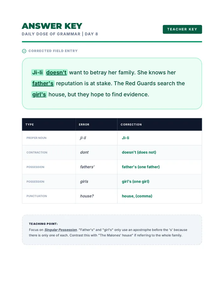 Day 8 Daily Dose Grammar Answer Key