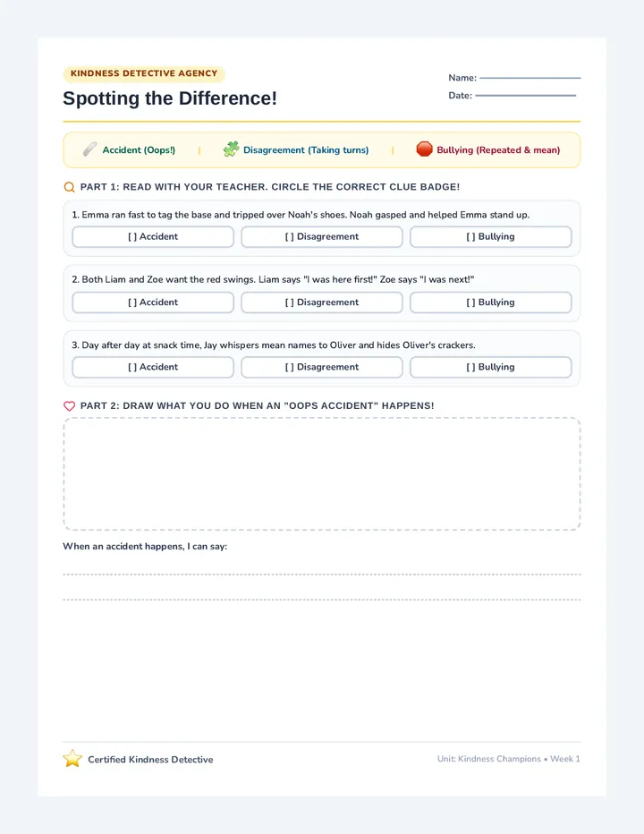 Spotting Difference Worksheet