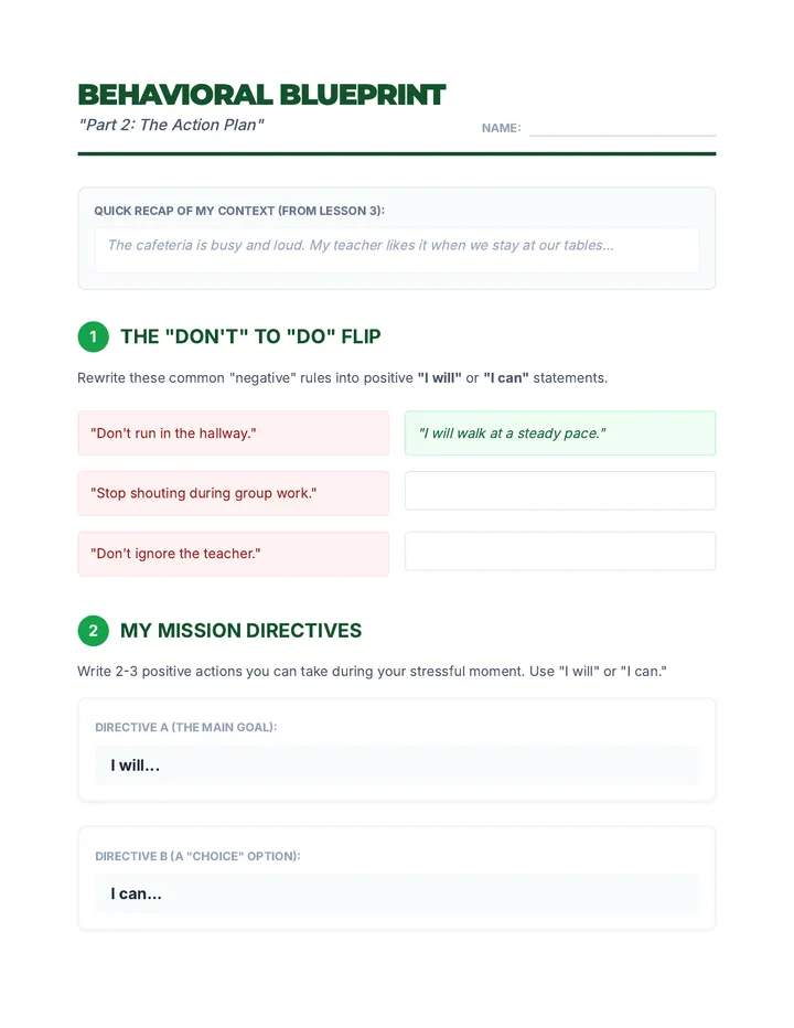 Behavioral Blueprints Worksheet