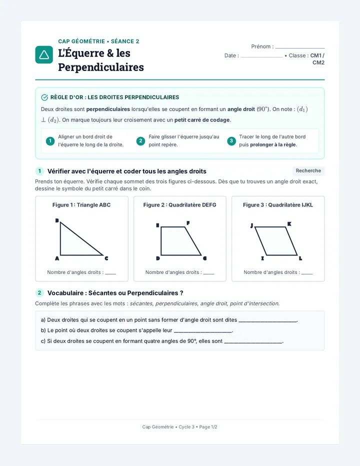 Angles et Equerre Fiche