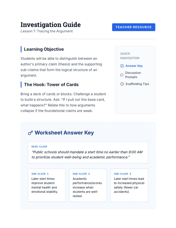 Investigation Guide Teacher Notes