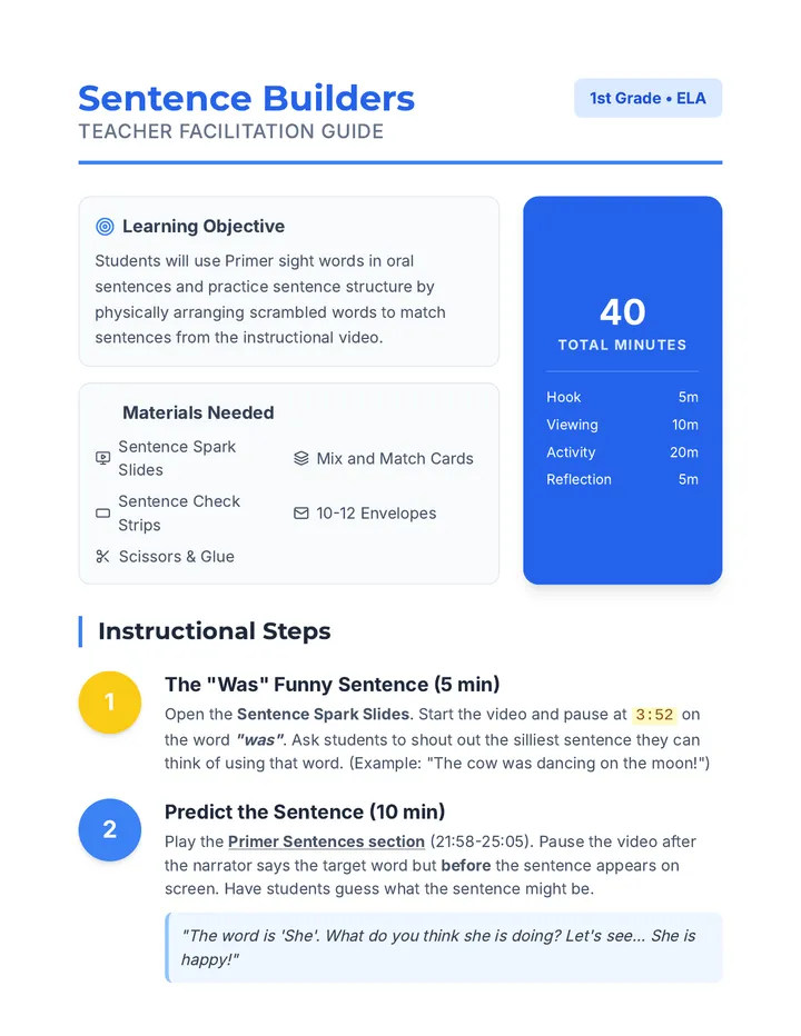Word Builder Teacher Guide