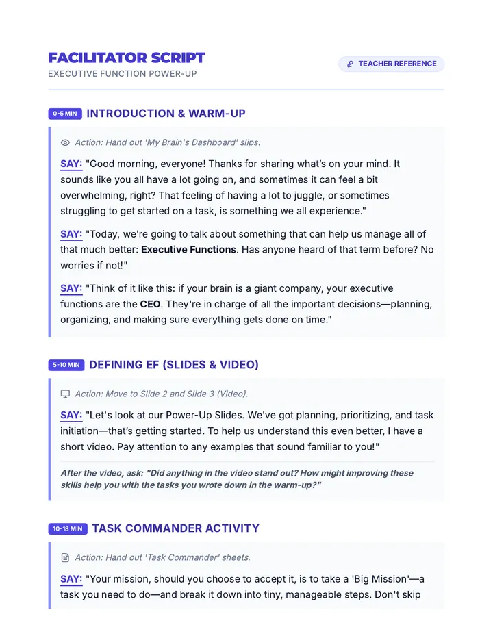 Executive Function Power-Up Script