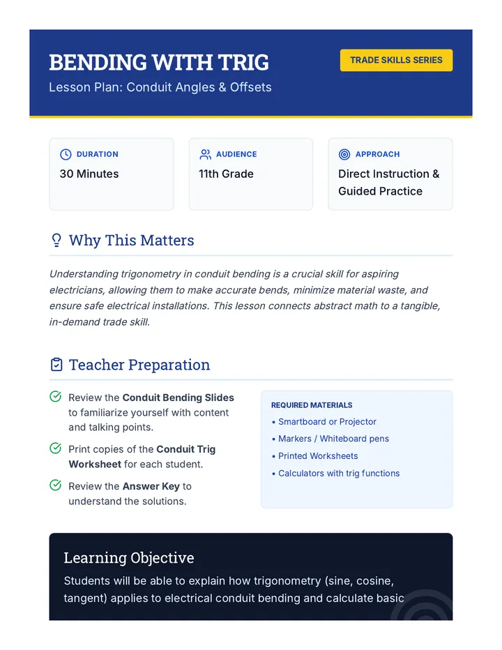 Bending with Trig Lesson Plan