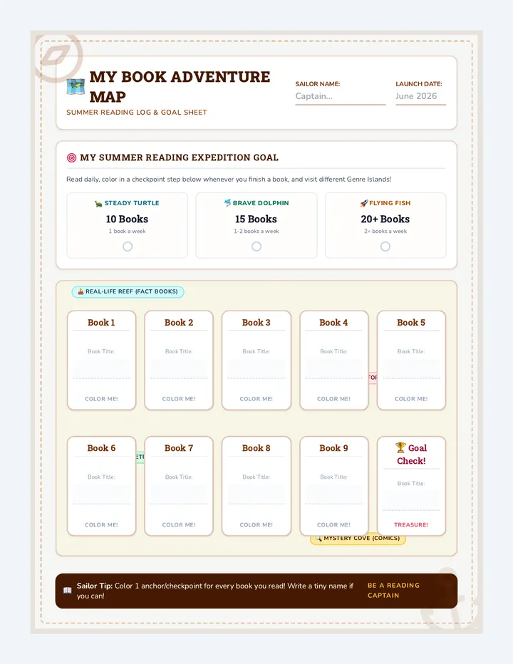Book Adventure Map Worksheet