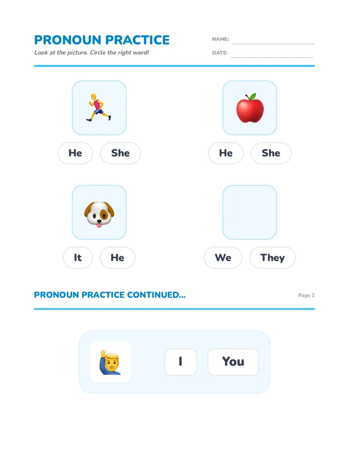 Pronoun Practice Worksheet