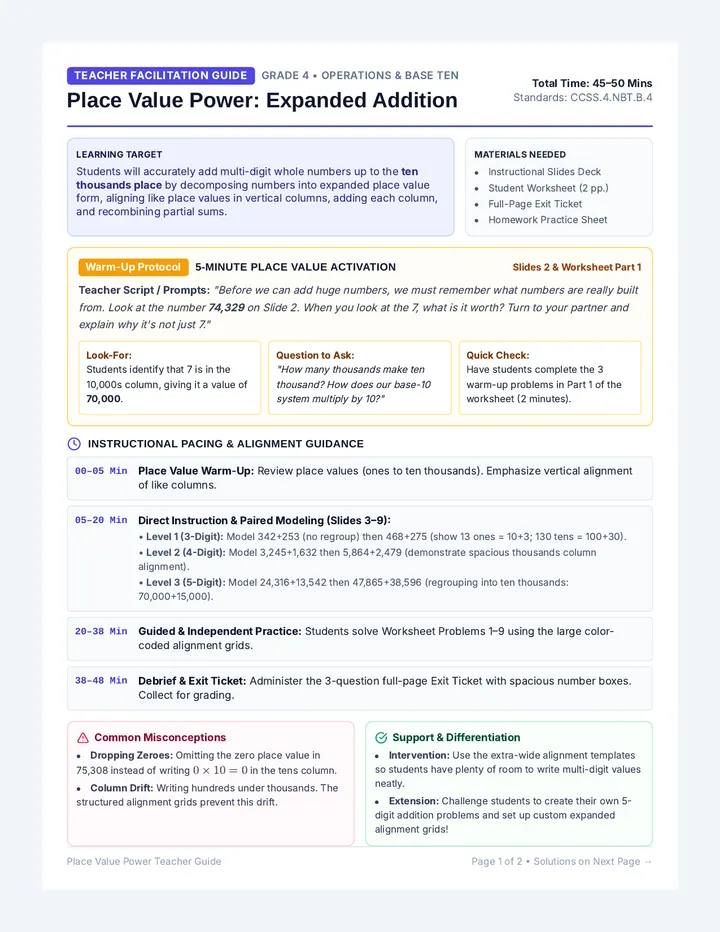 Expanded Addition Teacher Guide