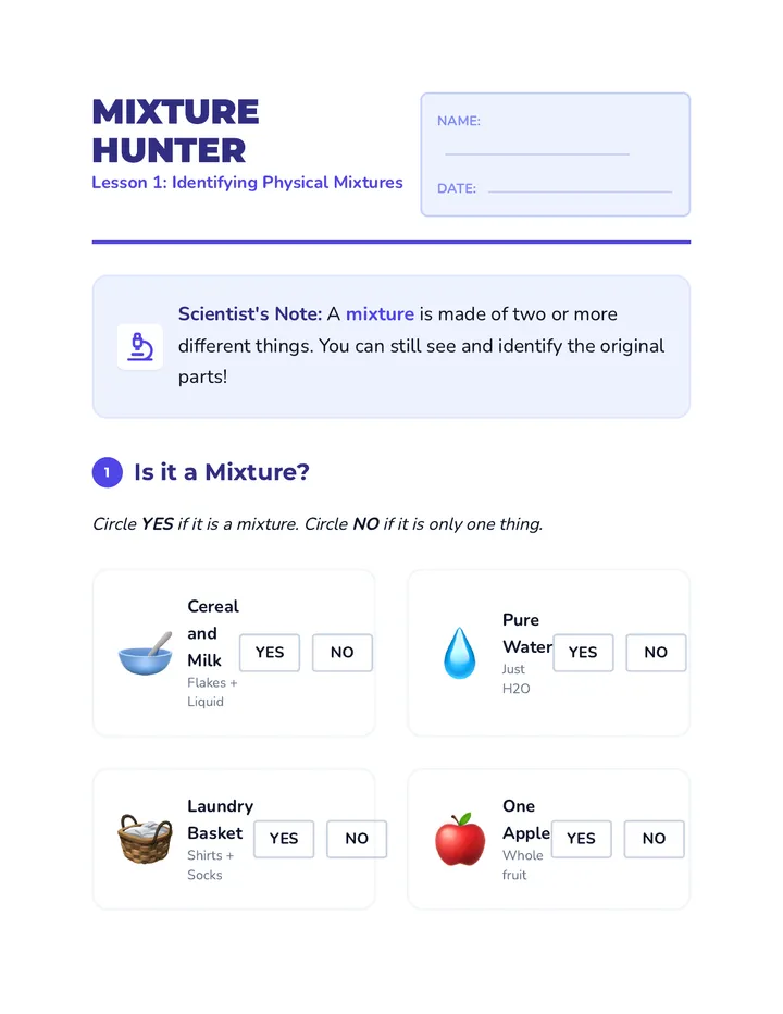 Mixture Hunter Worksheet