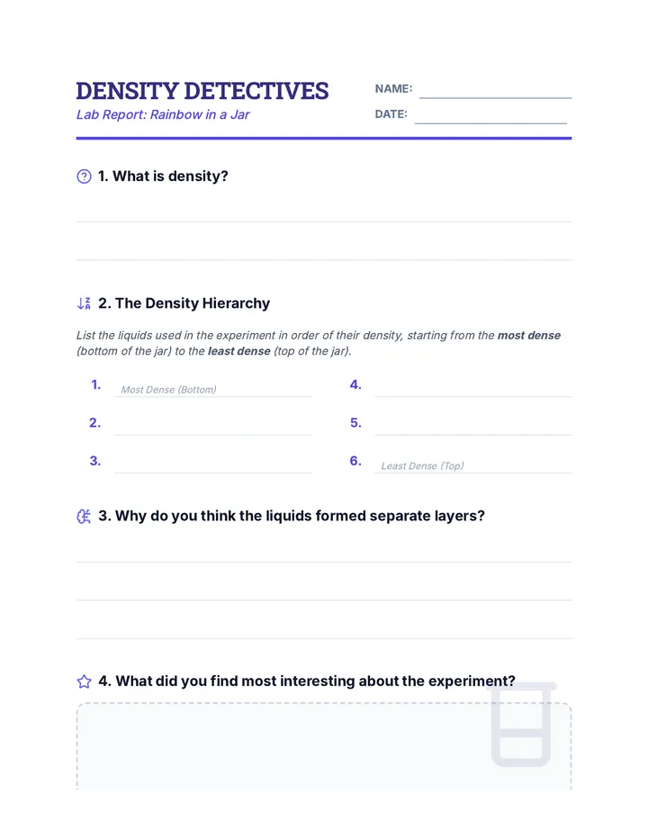 Density Detectives Worksheet