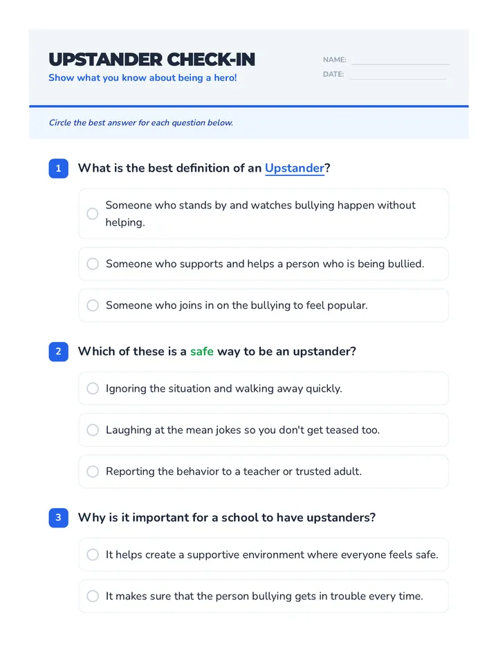 Upstander Check Quiz