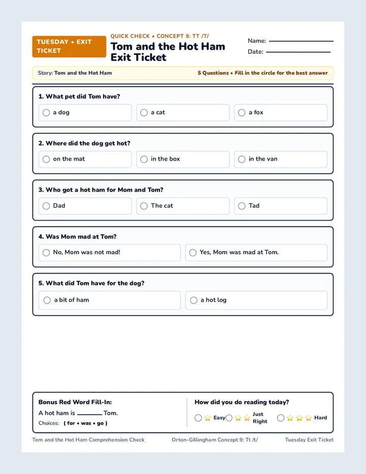 Tuesday Story Exit Ticket