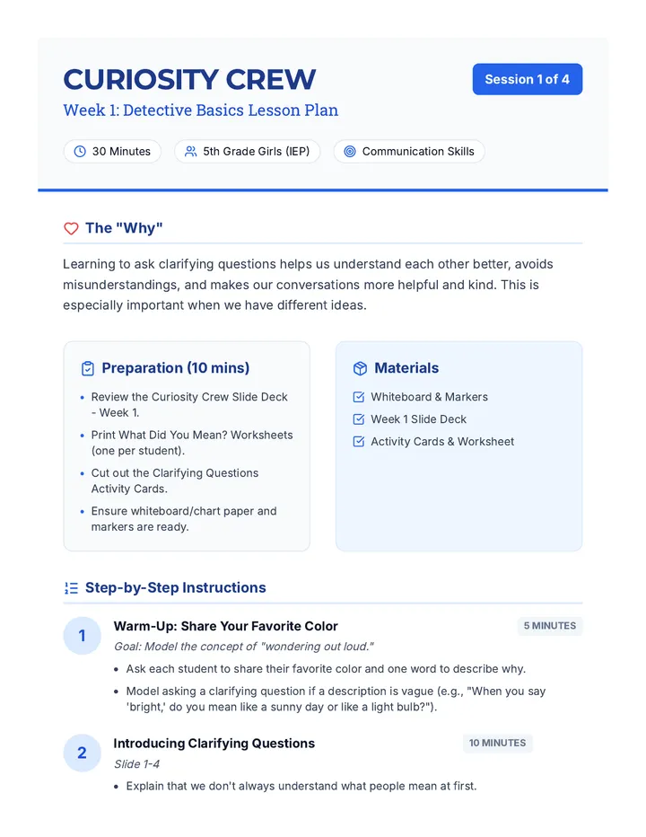 Detective Basics Lesson Plan