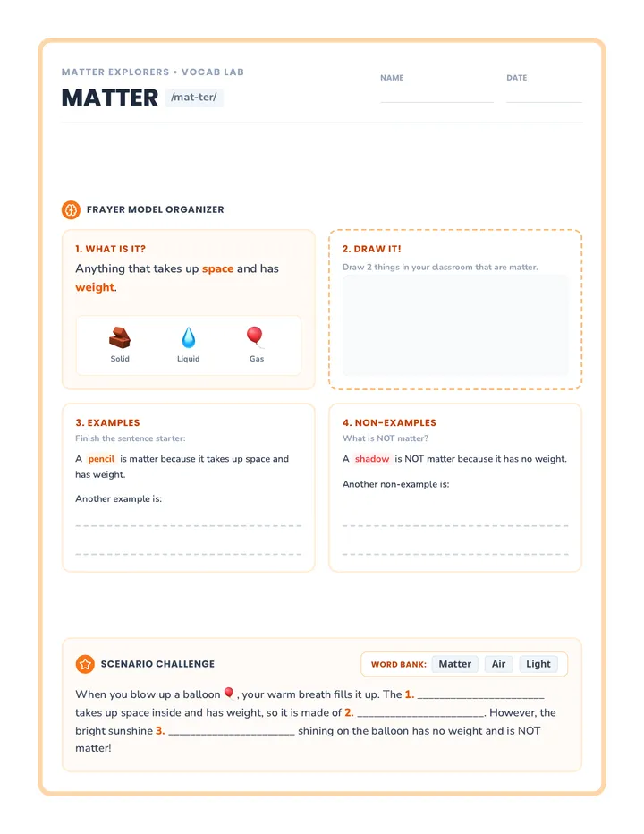 Matter Explorer Worksheets