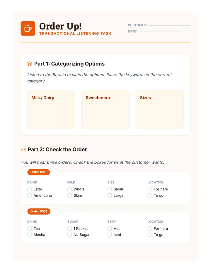 Order Up Worksheet
