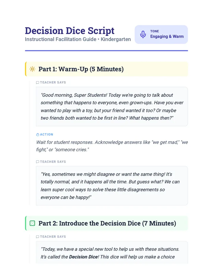 Decision Dice Teacher Script