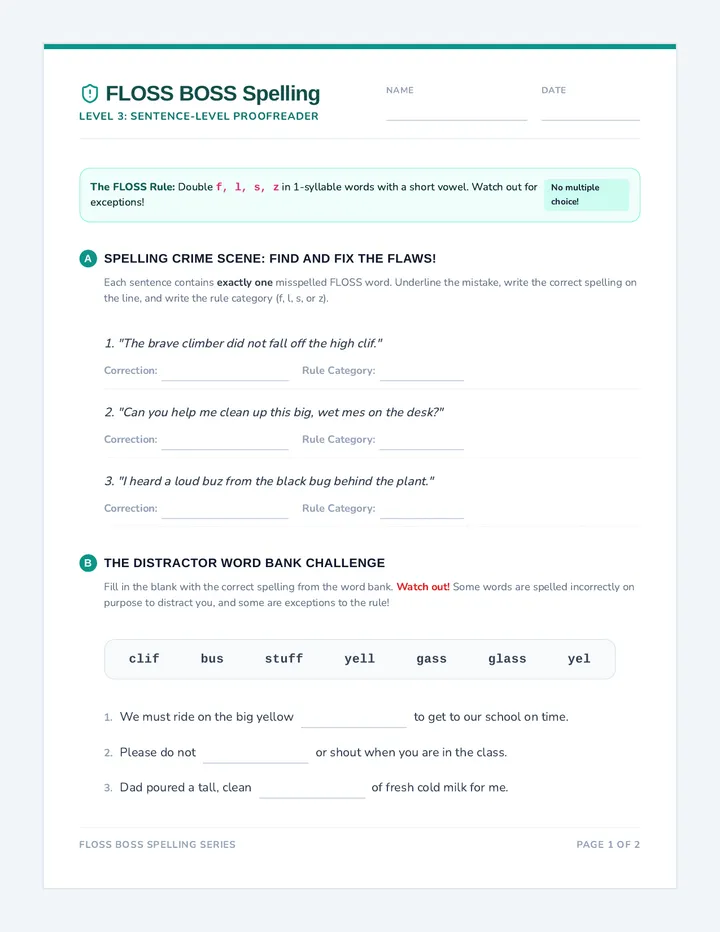 Floss Boss Worksheet