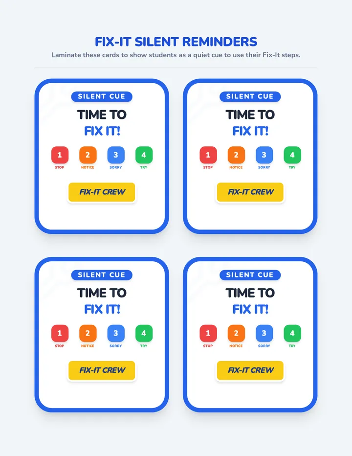 Fix It Silent Reminders Teacher Cue