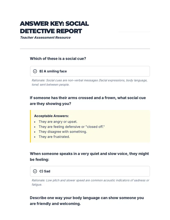 Social Cues Quiz Answer Key