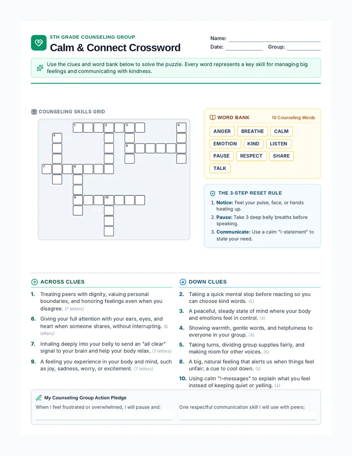 Calm Connect Crossword Puzzle