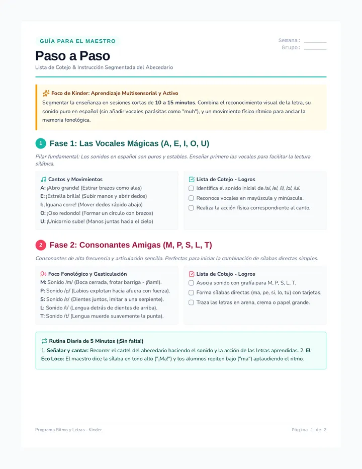 Paso a Paso Teacher Checklist