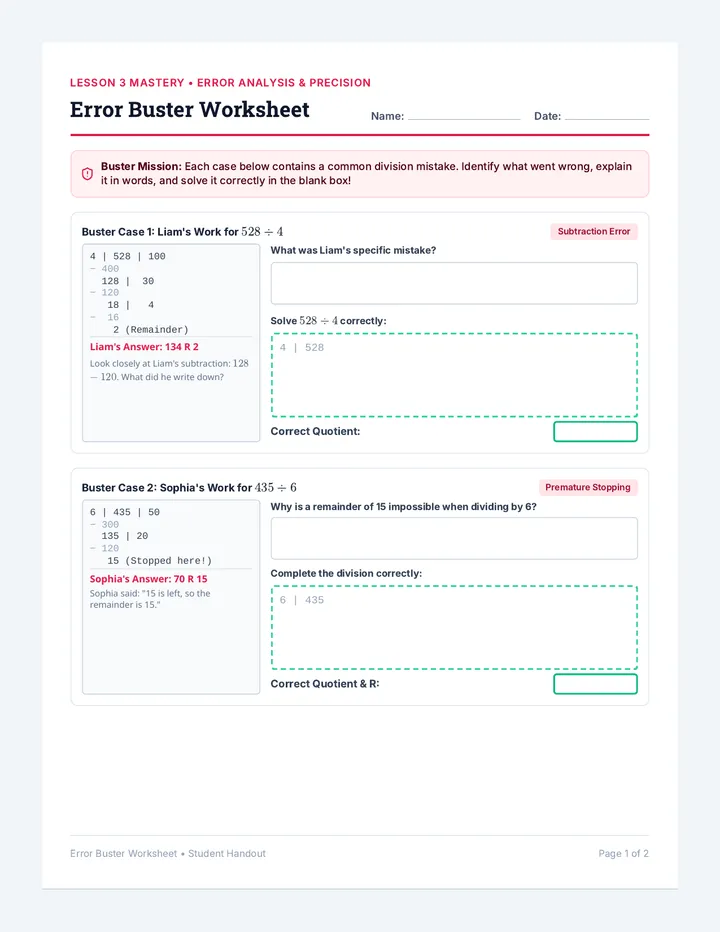 Error Buster Worksheet