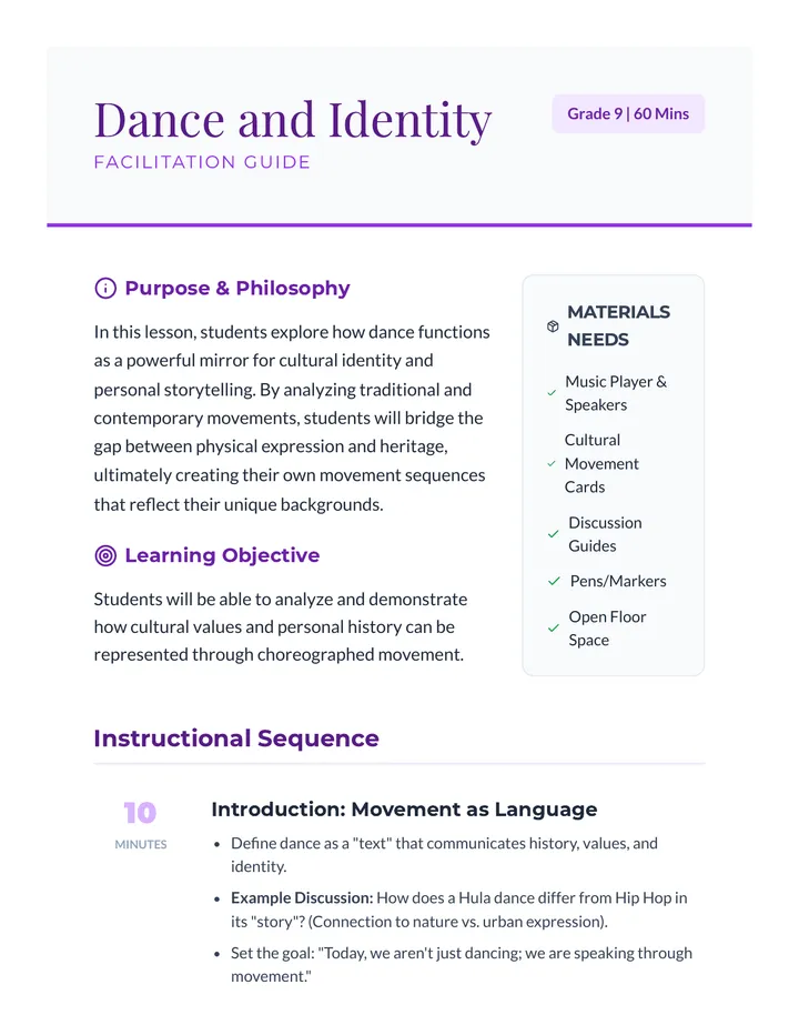 Dance and Identity Lesson Plan