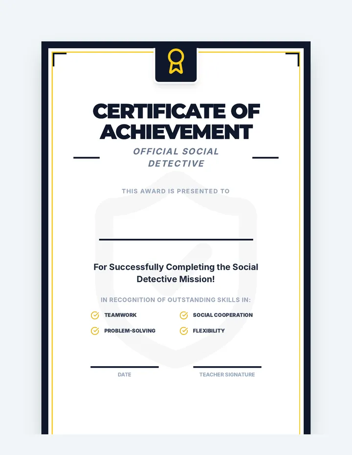 Social Detective Certificates Award