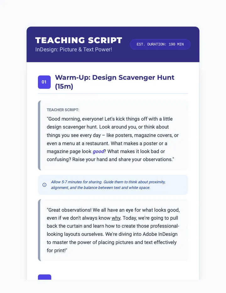 InDesign Teaching Script