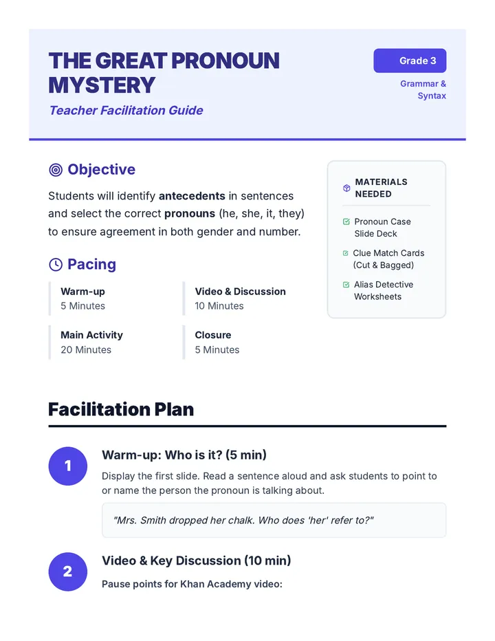 Detective Guide Teacher Guide