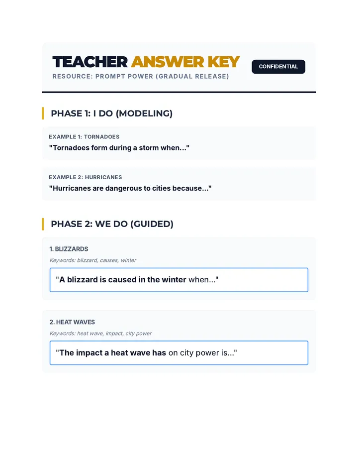 Answer Key Teacher Resource
