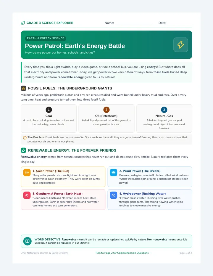 Power Patrol Reading Passage