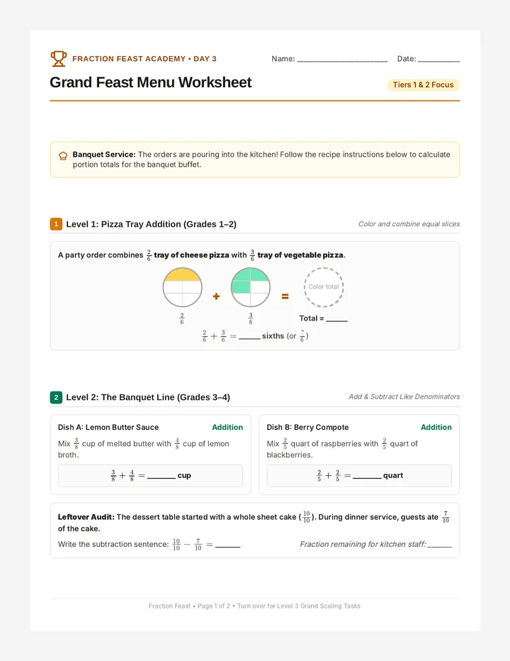 Grand Feast Menu Worksheet