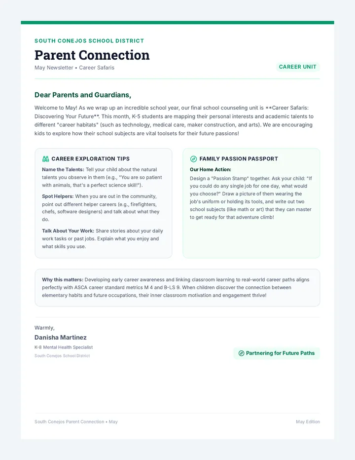 Career Safari Parent Newsletter