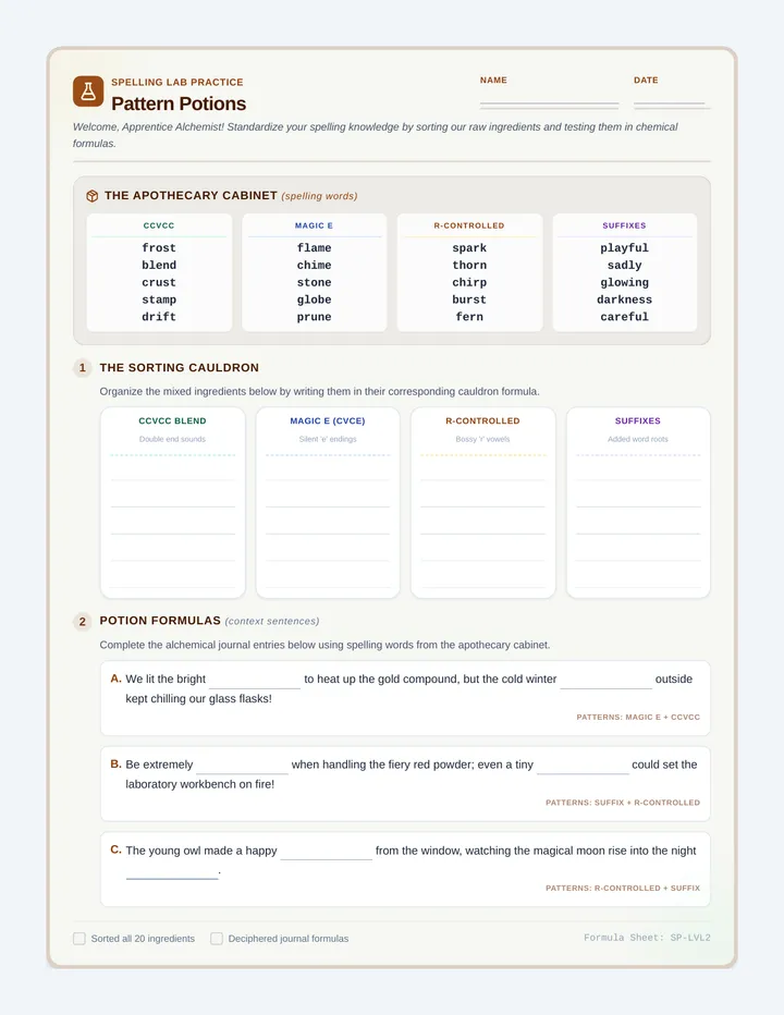 Pattern Potions Worksheet