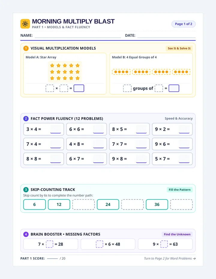 Morning Multiply Blast Worksheet