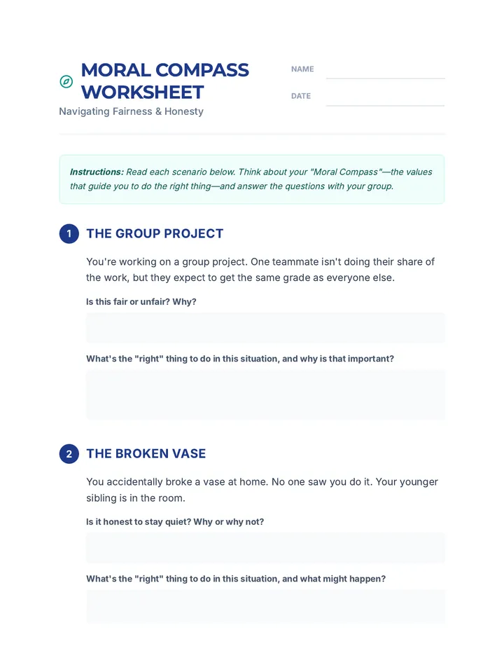 Moral Compass Worksheet