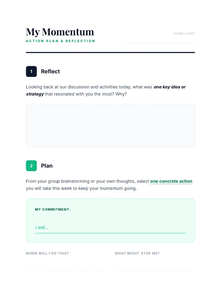 My Momentum Worksheet