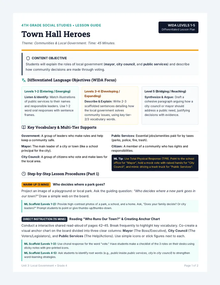 Town Leaders Teacher Guide