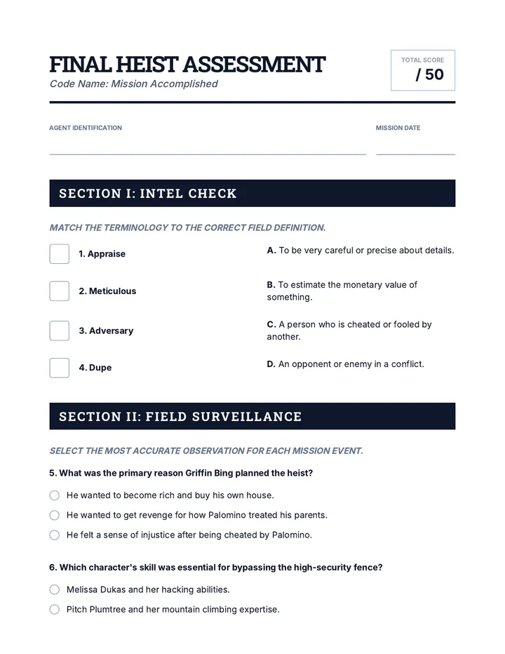 Final Heist Assessment Quiz