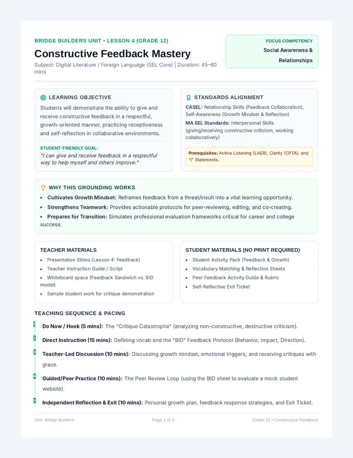 Constructive Feedback Teacher Guide