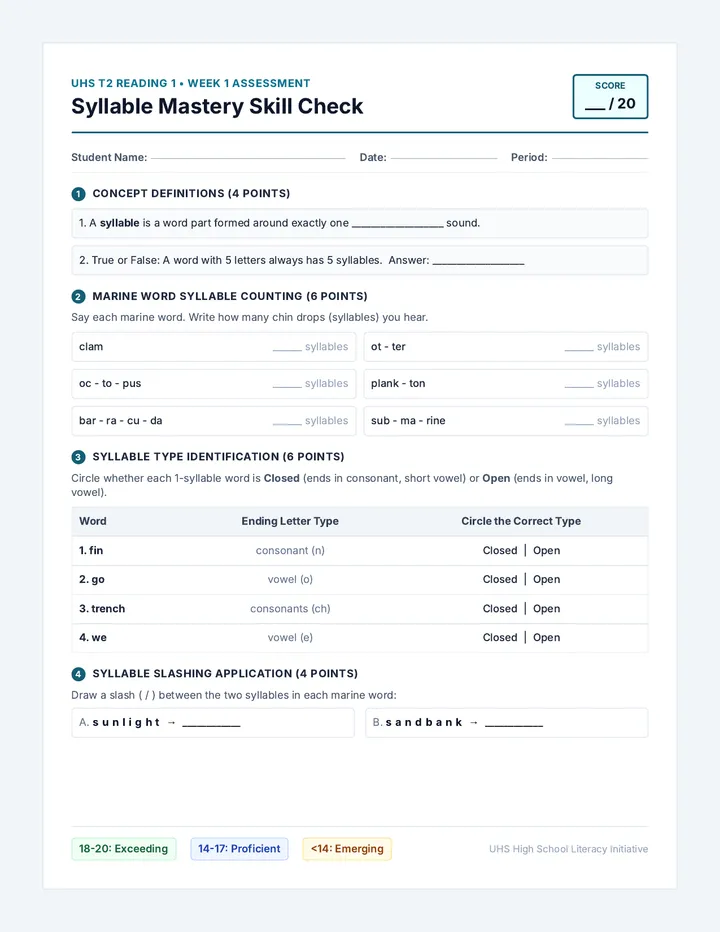 Syllable Mastery Skill Check