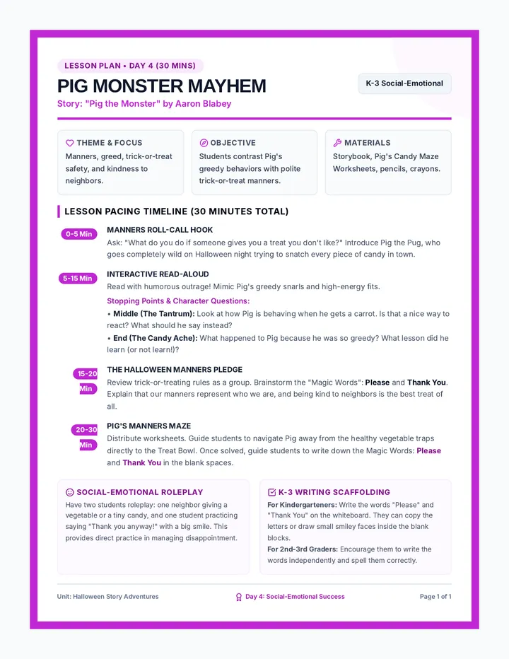 Pig Monster Teacher Guide